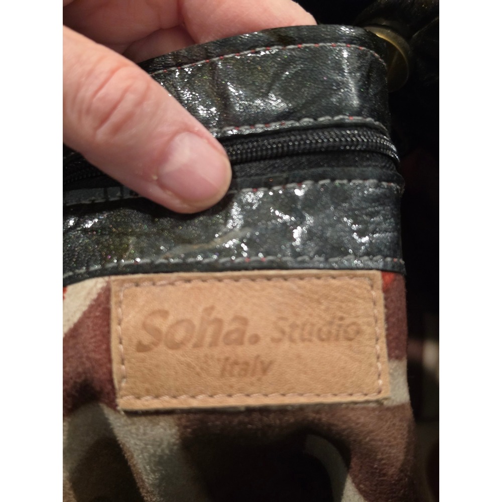Soha Designs Studio Italy Leather Quilted Hobo Bag Olive Green Chain Grommet NEW - Picture 6 of 8